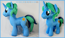 Size: 2490x1451 | Tagged: safe, artist:lioncubcreations, derpibooru import, oc, oc only, oc:arcane gear, pony, unicorn, irl, male, photo, plushie, solo, stallion