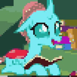 Size: 1020x1020 | Tagged: safe, derpibooru import, ocellus, pony, school daze, book, bookworm, paint by numbers, pixelated