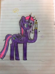 Size: 1936x2592 | Tagged: safe, artist:wonderschwifty, derpibooru exclusive, derpibooru import, oc, oc:wonder sparkle, bottle, jack daniels, lined paper, traditional art