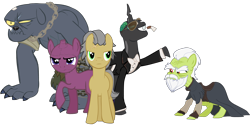 Size: 2222x1111 | Tagged: safe, artist:ran2chaos, fido, changeling, diamond dog, pony, christine, courier six, dean domino, fallout, fallout: new vegas, father elijah, ponified, simple background, transparent background
