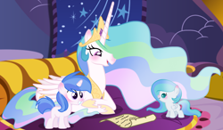 Size: 1024x600 | Tagged: safe, artist:leanne264, derpibooru import, oc, oc:blue guardian, oc:skyfall, pegasus, pony, unicorn, baby, baby pony, base used, colt, female, filly, male, prone, scroll