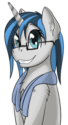 Size: 1097x2003 | Tagged: safe, artist:wcnimbus, oc, oc only, oc:arcana aid, pony, unicorn, cute, female, glasses, looking at you, mare, sitting, smiling, solo, towel, wet mane