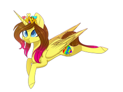 Size: 1993x1494 | Tagged: safe, artist:ohhoneybee, oc, oc only, oc:rainbowheart, alicorn, pony, :t, colored pupils, female, mare, prone, simple background, solo, transparent background