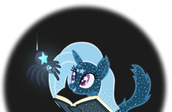 Size: 1083x705 | Tagged: safe, artist:silverromance, derpibooru import, oc, oc:astral illusion, pony, star spider, unicorn, book, female, gradient background, interspecies offspring, mare, offspring, parent:trixie, parent:ursa minor, parents:urxie, simple background, solo, story included, transparent background