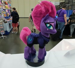 Size: 3224x2888 | Tagged: safe, artist:epicrainbowcrafts, derpibooru import, tempest shadow, human, pony, broken horn, bronycon, eye scar, hoof shoes, irl, irl human, photo, plushie, scar, solo