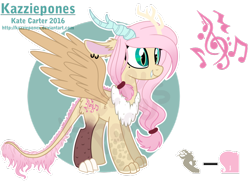 Size: 1024x747 | Tagged: safe, artist:kazziepones, oc, oc only, oc:harmony, draconequus, hybrid, cutie mark, female, interspecies offspring, offspring, parent:discord, parent:fluttershy, parents:discoshy, reference sheet, simple background, smiling, solo, spread wings, transparent background, watermark, wings