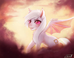 Size: 2162x1704 | Tagged: safe, artist:chariot, derpibooru import, oc, oc only, oc:shikaka, bat pony, albino, long mane, solo, vampire bat pony, ych result