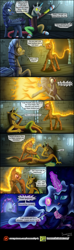 Size: 1000x3393 | Tagged: safe, artist:bonaxor, derpibooru import, discord, oc, oc:battius, oc:firespite, oc:princess dream, bat pony, original species, comic:journey to the lunar republic, clock, comic, fire pony, magic