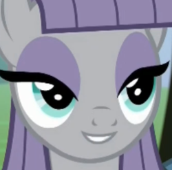 Size: 253x249 | Tagged: safe, derpibooru import, screencap, maud pie, earth pony, pony, the maud couple, cropped, female, grin, lidded eyes, mare, smiling, solo, when she smiles