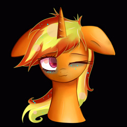 Size: 3000x3000 | Tagged: safe, artist:posionjoke, oc, oc only, pony, unicorn, black background, bust, floppy ears, hair, head, portrait, simple background, solo