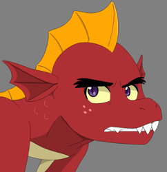 Size: 835x862 | Tagged: safe, artist:fantasygerard2000, derpibooru import, garble, dragon, angry, fangs, gray background, male, simple background, solo, upset