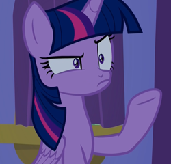 Size: 1126x1079 | Tagged: safe, derpibooru import, screencap, twilight sparkle, twilight sparkle (alicorn), alicorn, pony, molt down, annoyed, cropped, frown, raised hoof, reaction image, solo