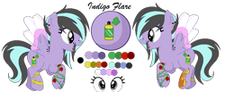 Size: 903x371 | Tagged: safe, artist:mlpcrystalharmony, artist:selenaede, derpibooru import, oc, oc only, oc:indigo flare, pegasus, pony, base used, ear piercing, earring, female, jewelry, lip piercing, mare, nose piercing, open mouth, piercing, reference sheet, simple background, snake bites, solo, tattoo, transparent background, wing piercing