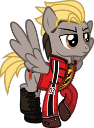 Size: 934x1267 | Tagged: safe, artist:lightningbolt, derpibooru exclusive, derpibooru import, pegasus, pony, .svg available, angry, boots, clandestine industries, clothes, danger days: the true lives of the fabulous killjoys, gloves, jacket, jewelry, kobra kid, male, mikey way, my chemical romance, necklace, ponified, raised hoof, raised leg, shirt, shoes, simple background, solo, spread wings, stallion, standing, svg, transparent background, undershirt, vector, wings, zipper