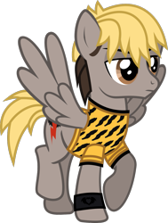 Size: 945x1253 | Tagged: safe, artist:lightningbolt, derpibooru exclusive, derpibooru import, pegasus, pony, .svg available, angry, clandestine industries, clothes, danger days: the true lives of the fabulous killjoys, kobra kid, male, mikey way, my chemical romance, ponified, raised hoof, raised leg, shirt, simple background, solo, spread wings, stallion, standing, svg, t-shirt, transparent background, vector, wings, wristband