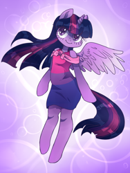 Size: 550x733 | Tagged: safe, artist:mrsstarlight, twilight sparkle, twilight sparkle (alicorn), alicorn, anthro, unguligrade anthro, bi twi, bilight sparkle, bisexual pride flag, clothes, fairy, female, gay pride, lesbian, pride, pride month, purple, smiling, solo