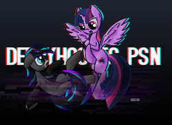 Size: 1369x1000 | Tagged: safe, derpibooru import, twilight sparkle, twilight sparkle (alicorn), oc, alicorn, pony, butterfly knife, chromatic aberration, female, mare, unnamed oc