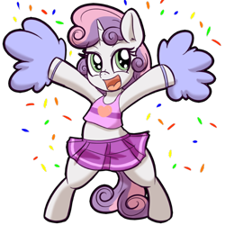 Size: 512x512 | Tagged: safe, artist:anibaruthecat, derpibooru import, sweetie belle, pony, unicorn, armpits, cheerleader, clothes, cute, diasweetes, explicit source, female, filly, midriff, open mouth, shirt, simple background, skirt, solo, transparent background