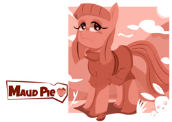 Size: 1250x883 | Tagged: safe, artist:jodi sli, derpibooru import, angel bunny, boulder (pet), maud pie, earth pony, pony, clothes, cloud, cutie mark, shading, simple background, solo, text