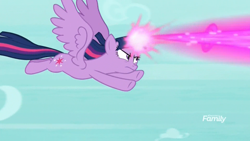 Size: 1920x1080 | Tagged: safe, derpibooru import, screencap, twilight sparkle, twilight sparkle (alicorn), alicorn, pony, molt down, blast, discovery family logo, female, flying, magic, magic blast, mare, solo