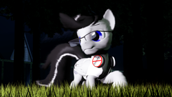 Size: 3840x2160 | Tagged: safe, artist:crakilsbay, derpibooru import, oc, oc only, oc:chopsticks, pegasus, pony, 3d, glasses, imminent boop, imminent non-consensual booping, male, night, raised hoof, solo, stallion