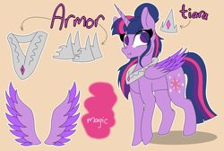 Size: 1024x690 | Tagged: safe, artist:tomboygirl45, derpibooru import, twilight sparkle, twilight sparkle (alicorn), alicorn, pony, crown, jewelry, necklace, reference sheet, regalia, solo, tiara, two toned wings