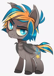 Size: 1389x1949 | Tagged: safe, artist:zombie, derpibooru import, oc, oc only, oc:riff raff, bat pony, bat pony oc, colt, looking at you, male, neck markings, scar, solo