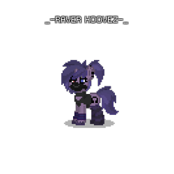 Size: 400x400 | Tagged: safe, derpibooru import, oc, oc:raver hoovez, pony, cyberlox, female, fluffies, headphones, kandi, mask, piercing, pony town, purple, rave, raver, reference, reference sheet, simple background, transparent background