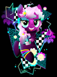 Size: 800x1087 | Tagged: safe, artist:ii-art, derpibooru import, cheerilee, earth pony, pony, 80s, 80s cheerilee, alternate hairstyle, braces, chromatic aberration, female, mare, open mouth, retrowave, solo, synthwave