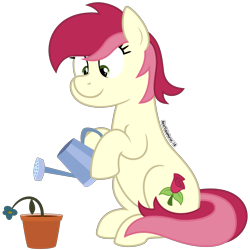 Size: 4688x4688 | Tagged: safe, artist:besttubahorse, derpibooru import, roseluck, earth pony, pony, absurd resolution, cute, dead flowers, female, flower, flower pot, hoof hold, lightly watermarked, mare, simple background, sitting, solo, transparent background, vector, watering can, watermark