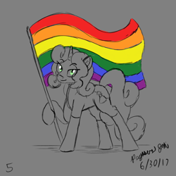 Size: 2000x2000 | Tagged: safe, artist:floofyfoxcomics, oc, oc only, oc:autumn science, pony, unicorn, female, gay pride flag, high res, mare, monochrome, neo noir, partial color, pride, pride flag, pride month, sketch, solo