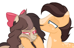 Size: 1024x665 | Tagged: safe, artist:chococakebabe, derpibooru import, oc, oc only, oc:choco cake delight, oc:fun fudge sundae, pony, base used, bow, female, hair bow, male, mare, simple background, stallion, transparent background