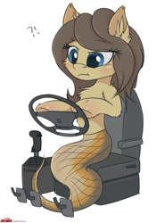 Size: 1155x1650 | Tagged: safe, artist:orang111, derpibooru import, oc, oc only, lamia, original species, snake pony, car seat, driving, inside view, monster mare, pedal, scania, seat, solo, steering wheel