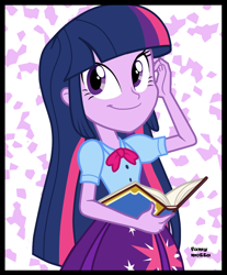 Size: 814x982 | Tagged: safe, artist:famymotta, artist:lunchie, derpibooru import, twilight sparkle, twilight sparkle (alicorn), alicorn, equestria girls, rainbow rocks, book, clothes, credits, female, shine like rainbows, solo