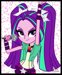 Size: 814x982 | Tagged: safe, artist:famymotta, derpibooru import, aria blaze, equestria girls, rainbow rocks, clothes, female, looking at you, microphone, solo
