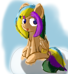 Size: 1097x1200 | Tagged: safe, artist:ppptly, derpibooru import, oc, oc only, oc:program mouse, pegasus, pony, :p, computer mouse, cute, female, hairclip, looking at you, mare, no pupils, silly, sitting, sketch, smiling, solo, tongue out, wings