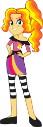 Size: 1126x3301 | Tagged: safe, artist:namygaga, oc, oc only, oc:sunshine glow, pony, clothes, female, hand on hip, magical lesbian spawn, next generation, offspring, parent:adagio dazzle, parent:sunset shimmer, parents:sunsagio, simple background, smiling, transparent background