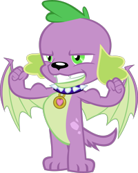 Size: 3779x4714 | Tagged: safe, derpibooru exclusive, derpibooru import, editor:red4567, spike, spike the regular dog, dog, equestria girls, molt down, collar, edited vector, flexing, simple background, solo, transparent background, vector, winged dog, winged spike, wings edit