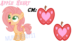 Size: 1024x589 | Tagged: safe, artist:mlplover0711, derpibooru import, oc, oc only, oc:apple heart, earth pony, pony, base used, colored pupils, female, filly, offspring, parent:big macintosh, parent:fluttershy, parents:fluttermac, simple background, solo, transparent background, watermark