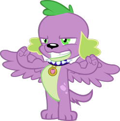 Size: 4677x4714 | Tagged: safe, derpibooru exclusive, derpibooru import, editor:red4567, spike, spike the regular dog, dog, equestria girls, molt down, absurd resolution, collar, edited vector, flexing, simple background, solo, transparent background, vector, winged dog, winged spike, wings edit