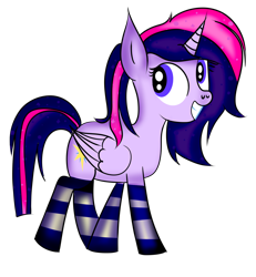 Size: 1200x1300 | Tagged: safe, artist:wonderschwifty, derpibooru import, oc, oc:wonder sparkle, alicorn, pony, alicorn oc, clothes, redraw, simple background, smiling, socks, striped socks, transparent background