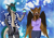 Size: 2000x1400 | Tagged: safe, artist:coffeevixxen, derpibooru import, oc, oc only, oc:island breeze, oc:rogue wave, anthro, original species, shark pony, anthro oc, blushing, clothes, commission, crossed arms, cupcake, female, food, gift art, islandwaves, male, mare, open clothes, pants, shirt, tiger shark pony