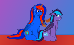 Size: 6000x3642 | Tagged: safe, artist:northern-frost, derpibooru import, oc, oc:glory solaris, oc:northern frost, bat pony, pegasus, pony, magic, prosthetic horn, prosthetics, scissors, sitting