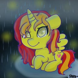 Size: 768x768 | Tagged: safe, artist:parn, derpibooru import, oc, oc:princess parn, alicorn, alicorn oc, cute, rain