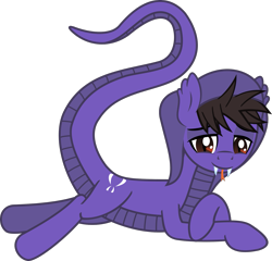 Size: 1763x1694 | Tagged: safe, alternate version, artist:lightningbolt, derpibooru exclusive, derpibooru import, hybrid, original species, pony, snake pony, .svg available, cobra starship, draw me like one of your french girls, fangs, forked tongue, gabe saporta, hood, lidded eyes, looking at you, male, ponified, prone, scales, seductive pose, simple background, slit eyes, snake tail, solo, stallion, svg, transparent background, vector