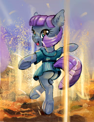 Size: 1545x2000 | Tagged: safe, artist:xbi, derpibooru import, maud pie, earth pony, pony, bipedal, cute, eruption, happy, lava, maudabetes, smiling, the floor is lava, when she smiles