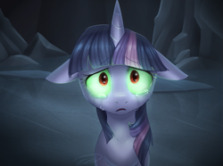 Size: 1211x901 | Tagged: safe, artist:doekitty, twilight sparkle, pony, unicorn, the crystal empire, crying, dark magic, female, floppy ears, greatest fear, magic, mare, sad, scene interpretation, solo