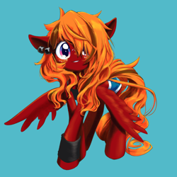 Size: 1200x1200 | Tagged: safe, artist:unousaya, derpibooru import, oc, oc only, pegasus, pony, orange mane, red coat, simple background, smiling, solo