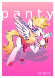 Size: 826x1169 | Tagged: safe, artist:chenxi, derpibooru import, pegasus, pony, anarchy panty, bracelet, clothes, dress, ear piercing, earring, female, gun, jewelry, mare, panty and stocking with garterbelt, piercing, ponified, solo, weapon