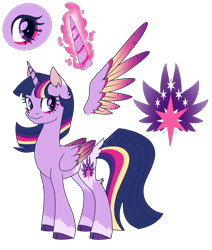 Size: 1697x2000 | Tagged: safe, artist:solareflares, derpibooru import, twilight sparkle, twilight sparkle (alicorn), alicorn, colored wings, cutie mark, ear fluff, eye, glowing horn, horn, magic, princess, redesign, simple background, smiling, solo, standing, transparent background, wings